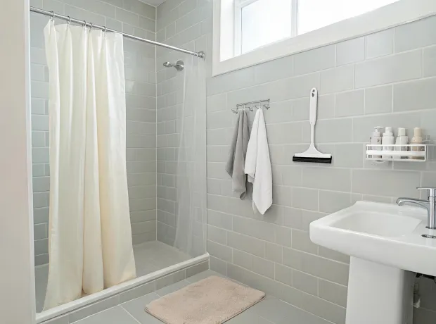 Organized small bathroom with Umbra bath accessories